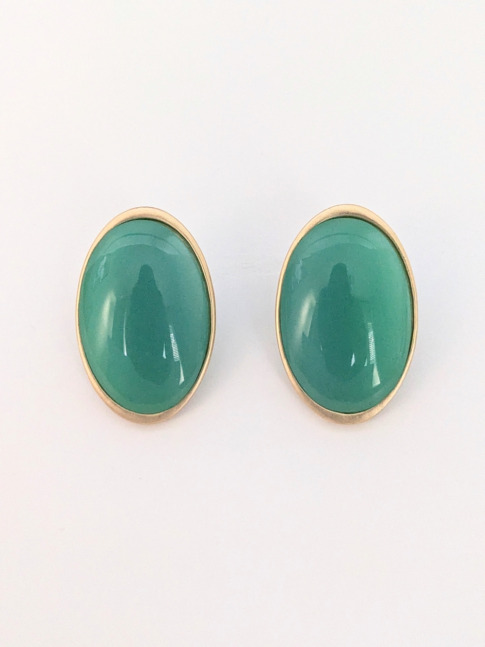 Teal Oval Gold-Trim Stud Earrings